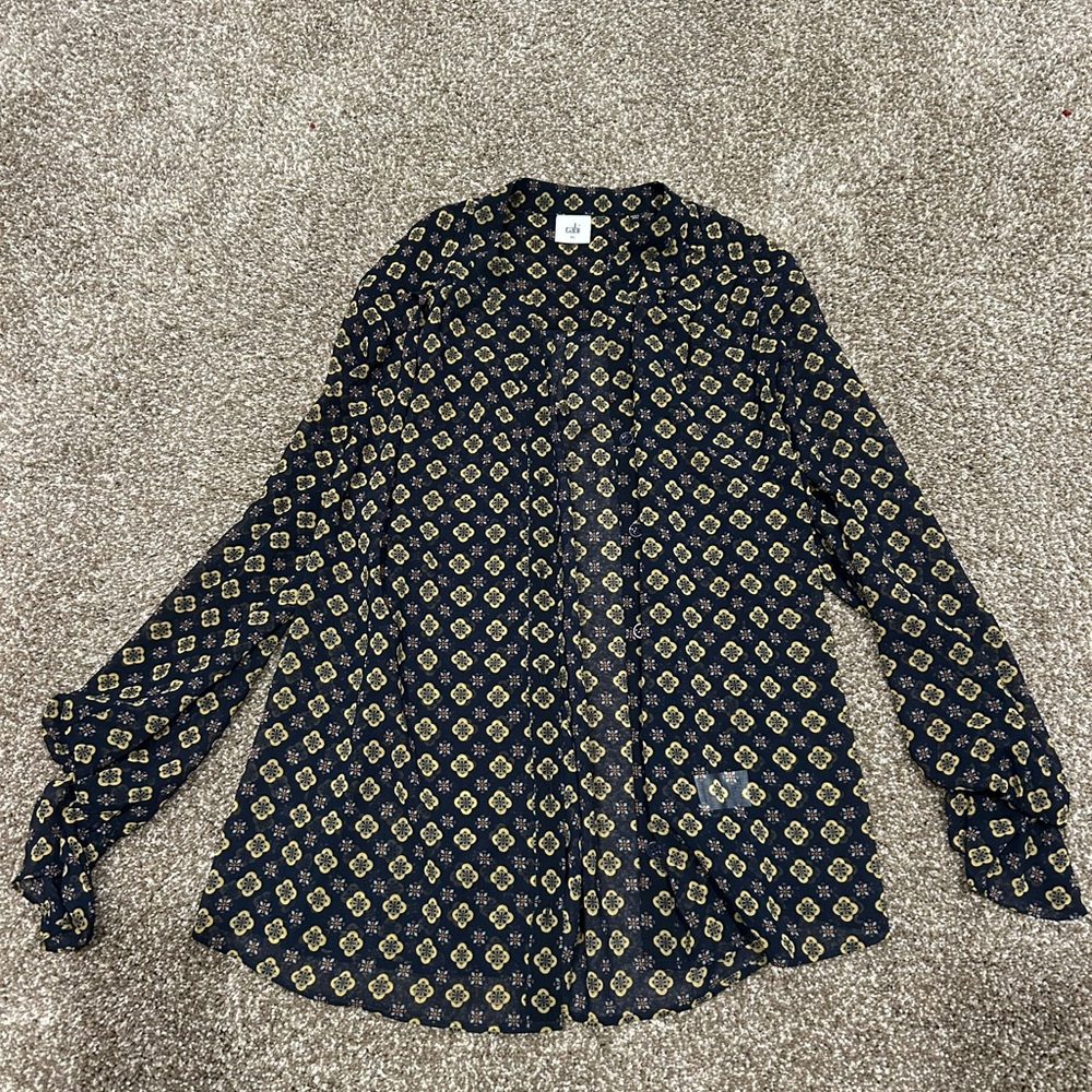 CAbi Black and Gold Geometric Blouse